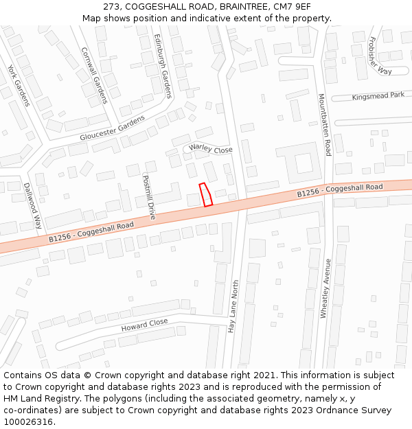 273, COGGESHALL ROAD, BRAINTREE, CM7 9EF: Location map and indicative extent of plot