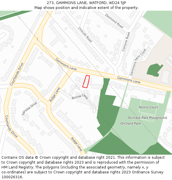 273, GAMMONS LANE, WATFORD, WD24 5JP: Location map and indicative extent of plot