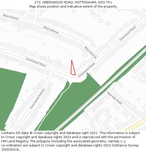 273, GREENWOOD ROAD, NOTTINGHAM, NG3 7FU: Location map and indicative extent of plot