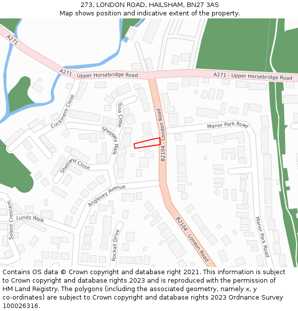 273, LONDON ROAD, HAILSHAM, BN27 3AS: Location map and indicative extent of plot