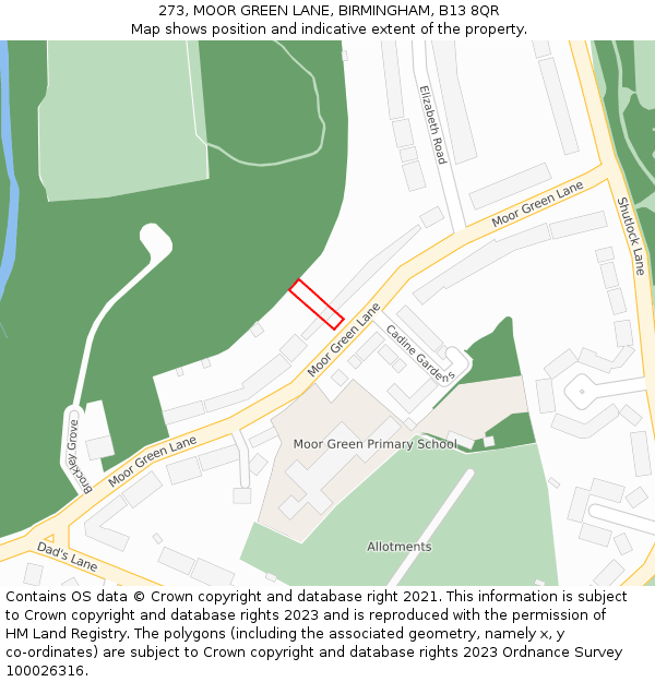 273, MOOR GREEN LANE, BIRMINGHAM, B13 8QR: Location map and indicative extent of plot