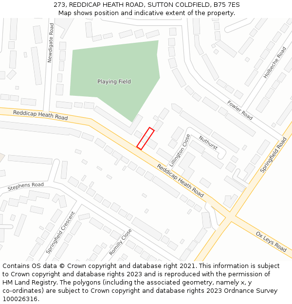 273, REDDICAP HEATH ROAD, SUTTON COLDFIELD, B75 7ES: Location map and indicative extent of plot