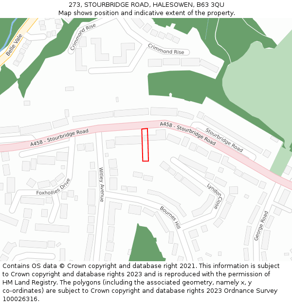 273, STOURBRIDGE ROAD, HALESOWEN, B63 3QU: Location map and indicative extent of plot