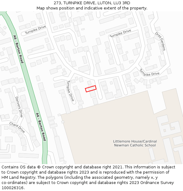 273, TURNPIKE DRIVE, LUTON, LU3 3RD: Location map and indicative extent of plot