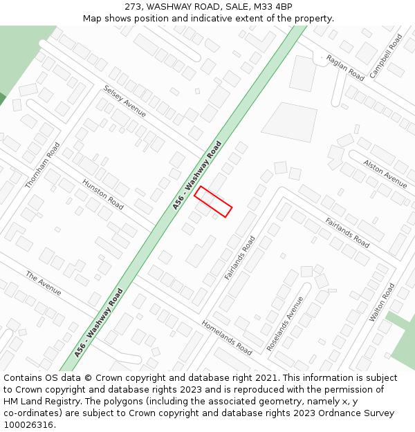 273, WASHWAY ROAD, SALE, M33 4BP: Location map and indicative extent of plot