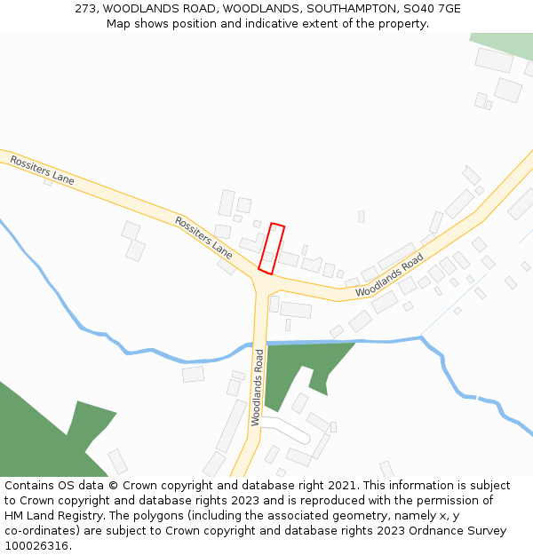 273, WOODLANDS ROAD, WOODLANDS, SOUTHAMPTON, SO40 7GE: Location map and indicative extent of plot