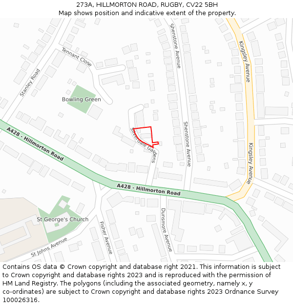 273A, HILLMORTON ROAD, RUGBY, CV22 5BH: Location map and indicative extent of plot