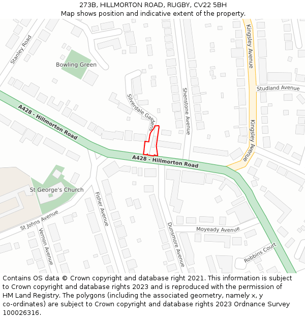 273B, HILLMORTON ROAD, RUGBY, CV22 5BH: Location map and indicative extent of plot