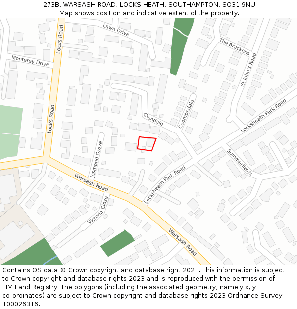 273B, WARSASH ROAD, LOCKS HEATH, SOUTHAMPTON, SO31 9NU: Location map and indicative extent of plot