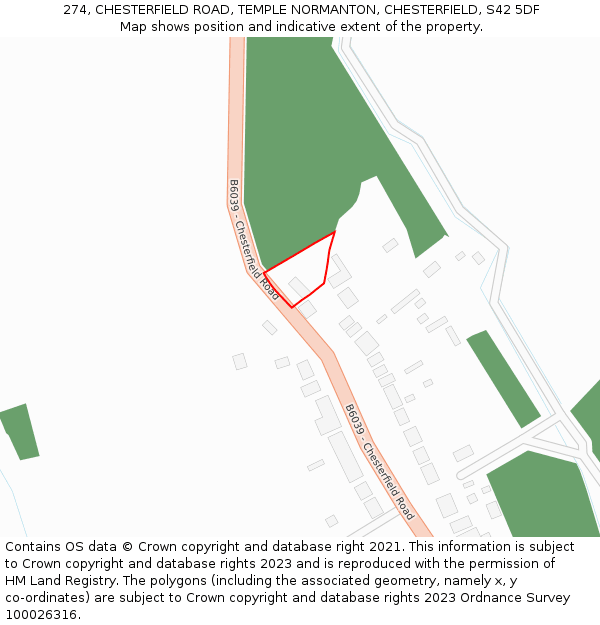 274, CHESTERFIELD ROAD, TEMPLE NORMANTON, CHESTERFIELD, S42 5DF: Location map and indicative extent of plot