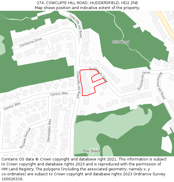 274, COWCLIFFE HILL ROAD, HUDDERSFIELD, HD2 2NE: Location map and indicative extent of plot