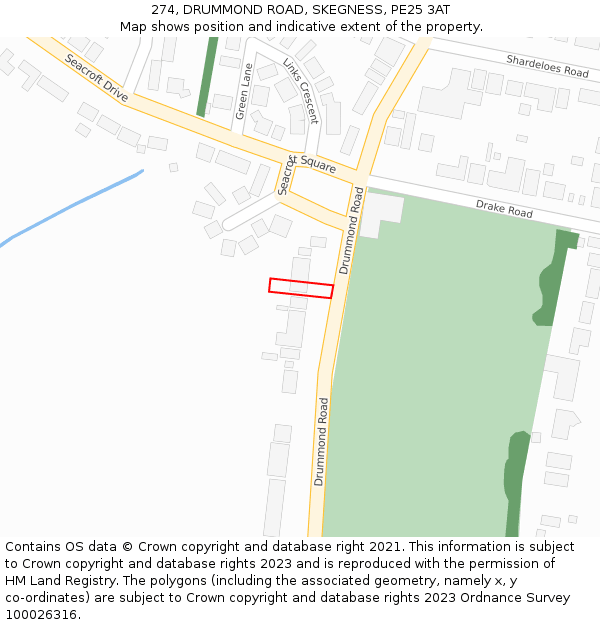 274, DRUMMOND ROAD, SKEGNESS, PE25 3AT: Location map and indicative extent of plot
