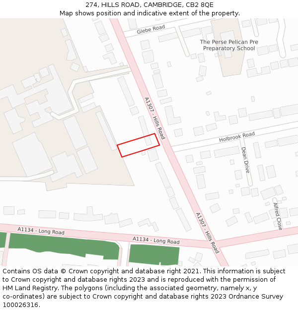 274, HILLS ROAD, CAMBRIDGE, CB2 8QE: Location map and indicative extent of plot