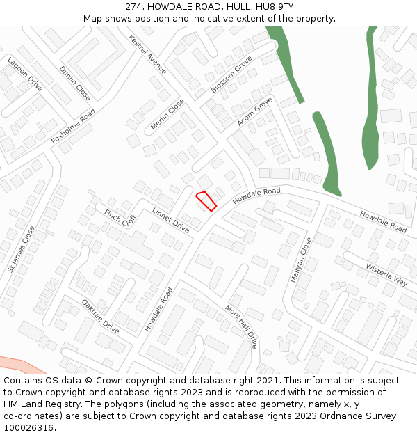 274, HOWDALE ROAD, HULL, HU8 9TY: Location map and indicative extent of plot