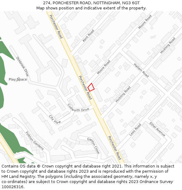 274, PORCHESTER ROAD, NOTTINGHAM, NG3 6GT: Location map and indicative extent of plot
