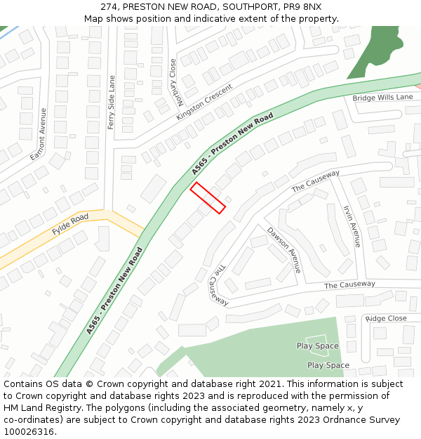 274, PRESTON NEW ROAD, SOUTHPORT, PR9 8NX: Location map and indicative extent of plot