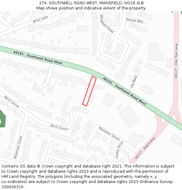 274, SOUTHWELL ROAD WEST, MANSFIELD, NG18 4LB: Location map and indicative extent of plot