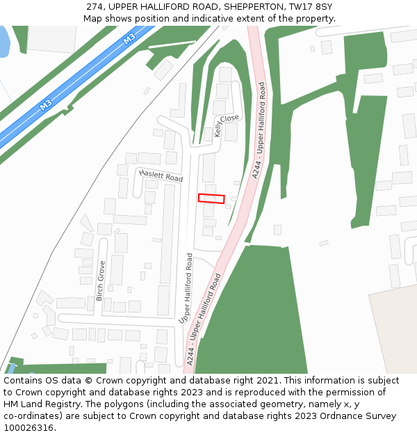 274, UPPER HALLIFORD ROAD, SHEPPERTON, TW17 8SY: Location map and indicative extent of plot