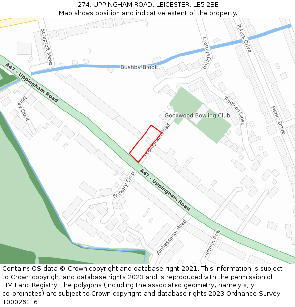 274, UPPINGHAM ROAD, LEICESTER, LE5 2BE: Location map and indicative extent of plot