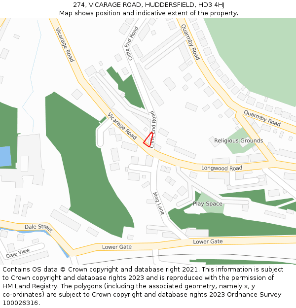 274, VICARAGE ROAD, HUDDERSFIELD, HD3 4HJ: Location map and indicative extent of plot