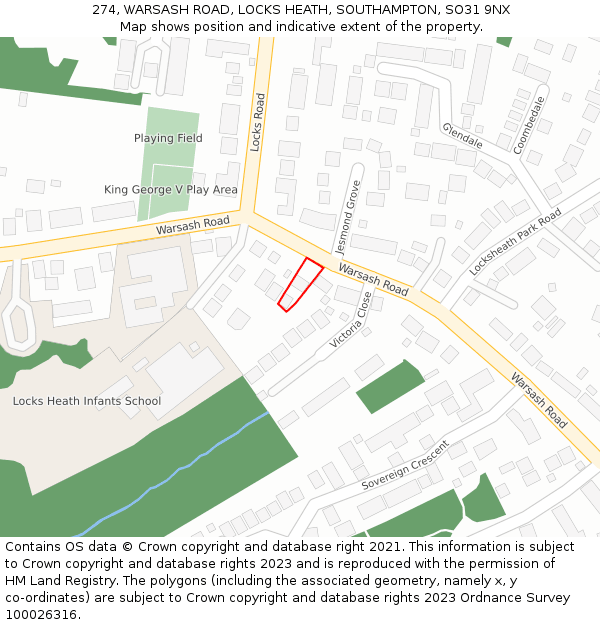 274, WARSASH ROAD, LOCKS HEATH, SOUTHAMPTON, SO31 9NX: Location map and indicative extent of plot