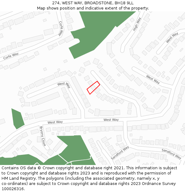 274, WEST WAY, BROADSTONE, BH18 9LL: Location map and indicative extent of plot