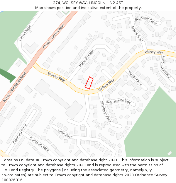 274, WOLSEY WAY, LINCOLN, LN2 4ST: Location map and indicative extent of plot