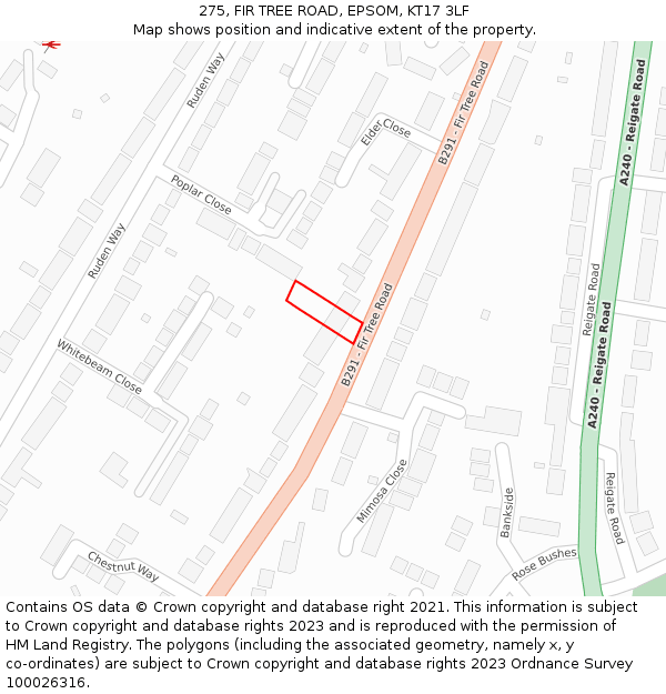 275, FIR TREE ROAD, EPSOM, KT17 3LF: Location map and indicative extent of plot