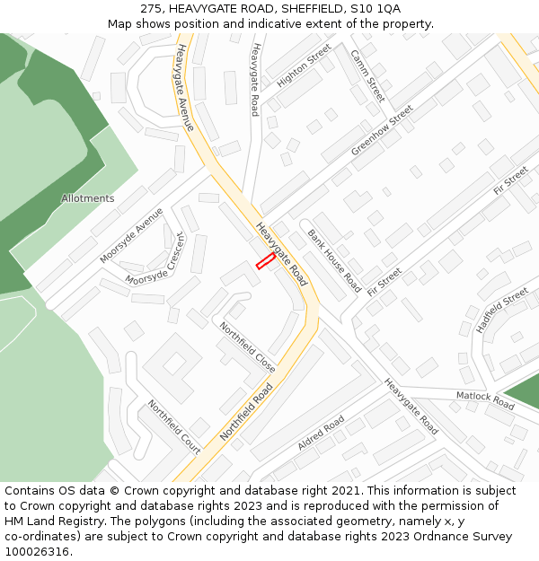 275, HEAVYGATE ROAD, SHEFFIELD, S10 1QA: Location map and indicative extent of plot