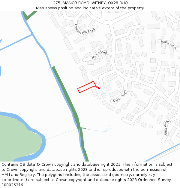 275, MANOR ROAD, WITNEY, OX28 3UQ: Location map and indicative extent of plot