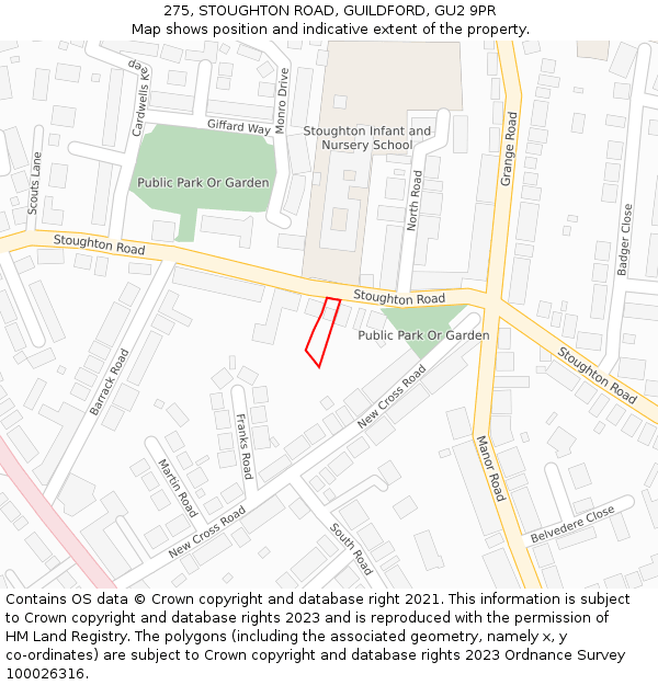 275, STOUGHTON ROAD, GUILDFORD, GU2 9PR: Location map and indicative extent of plot