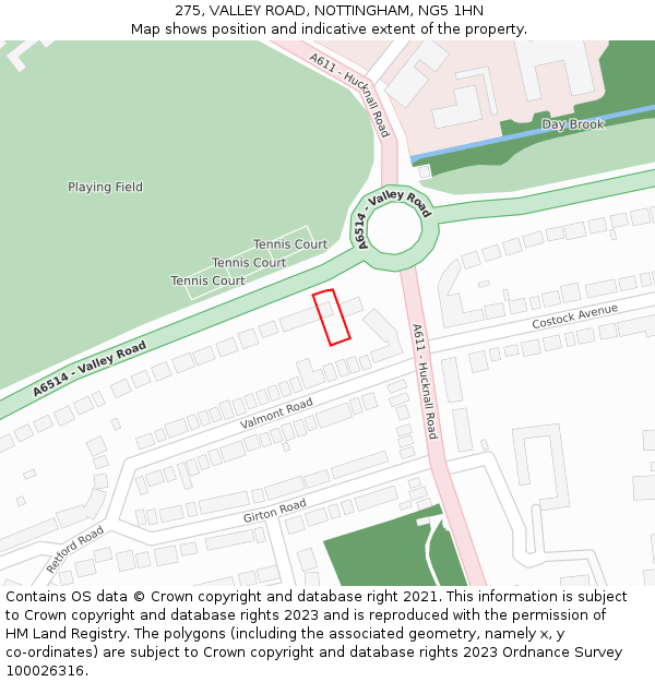 275, VALLEY ROAD, NOTTINGHAM, NG5 1HN: Location map and indicative extent of plot