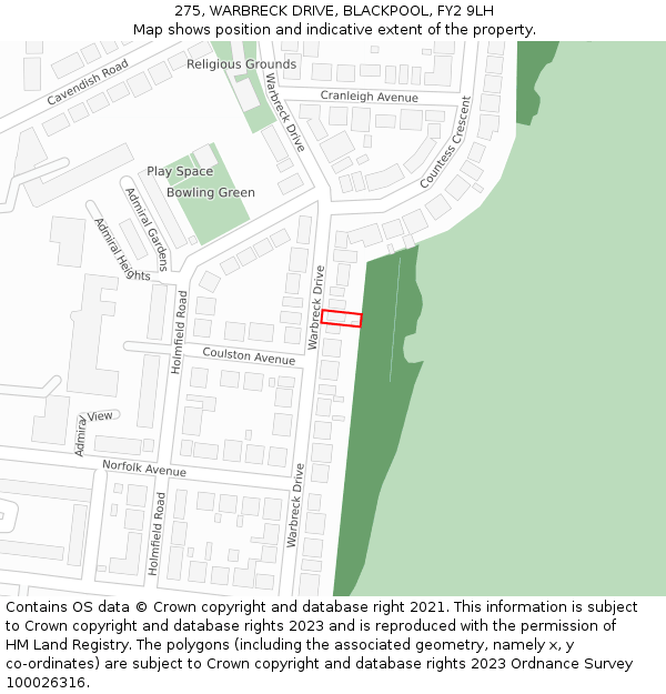 275, WARBRECK DRIVE, BLACKPOOL, FY2 9LH: Location map and indicative extent of plot