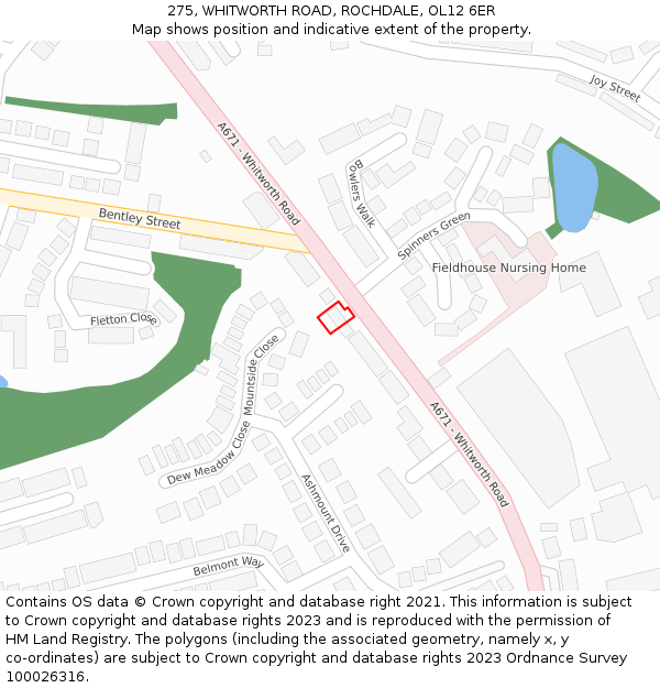 275, WHITWORTH ROAD, ROCHDALE, OL12 6ER: Location map and indicative extent of plot