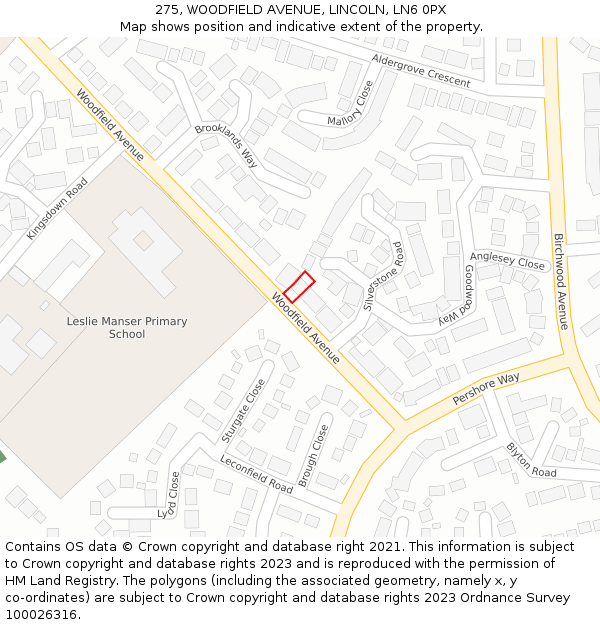 275, WOODFIELD AVENUE, LINCOLN, LN6 0PX: Location map and indicative extent of plot