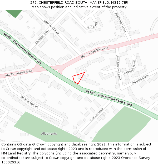 276, CHESTERFIELD ROAD SOUTH, MANSFIELD, NG19 7ER: Location map and indicative extent of plot