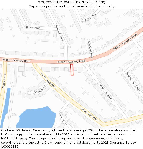 276, COVENTRY ROAD, HINCKLEY, LE10 0NQ: Location map and indicative extent of plot