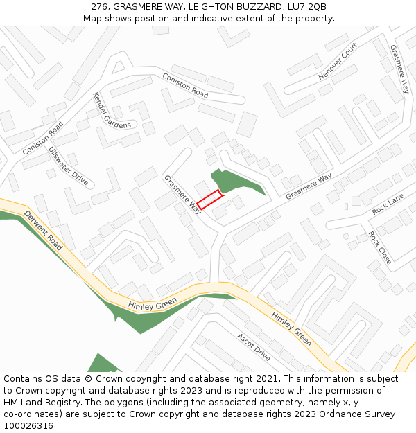 276, GRASMERE WAY, LEIGHTON BUZZARD, LU7 2QB: Location map and indicative extent of plot