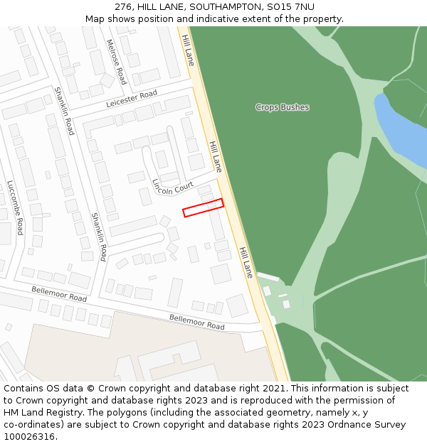 276, HILL LANE, SOUTHAMPTON, SO15 7NU: Location map and indicative extent of plot