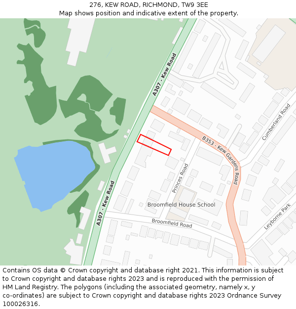 276, KEW ROAD, RICHMOND, TW9 3EE: Location map and indicative extent of plot
