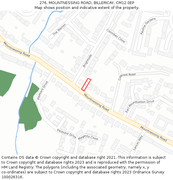 276, MOUNTNESSING ROAD, BILLERICAY, CM12 0EP: Location map and indicative extent of plot