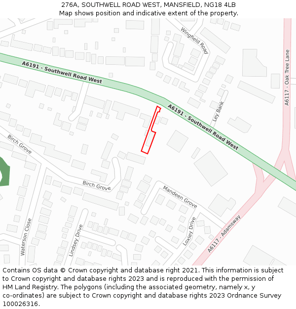 276A, SOUTHWELL ROAD WEST, MANSFIELD, NG18 4LB: Location map and indicative extent of plot