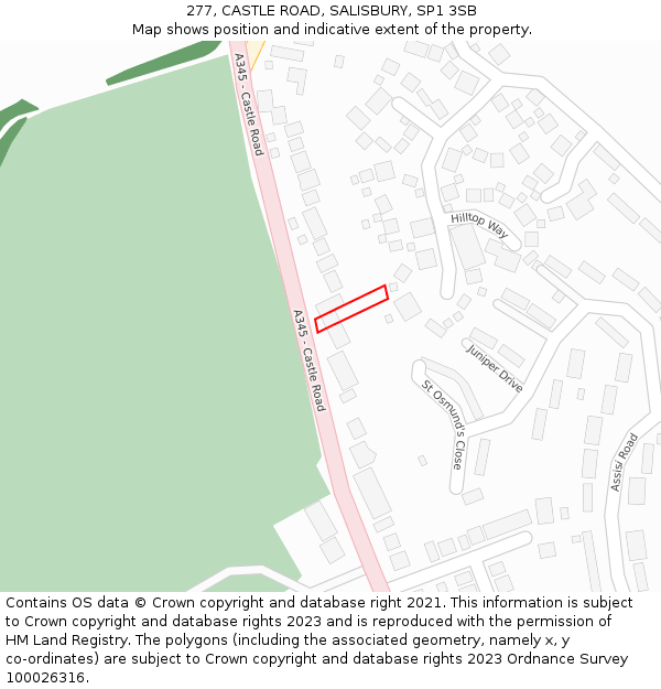 277, CASTLE ROAD, SALISBURY, SP1 3SB: Location map and indicative extent of plot