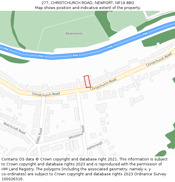 277, CHRISTCHURCH ROAD, NEWPORT, NP19 8BG: Location map and indicative extent of plot