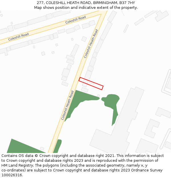 277, COLESHILL HEATH ROAD, BIRMINGHAM, B37 7HY: Location map and indicative extent of plot