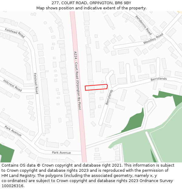 277, COURT ROAD, ORPINGTON, BR6 9BY: Location map and indicative extent of plot
