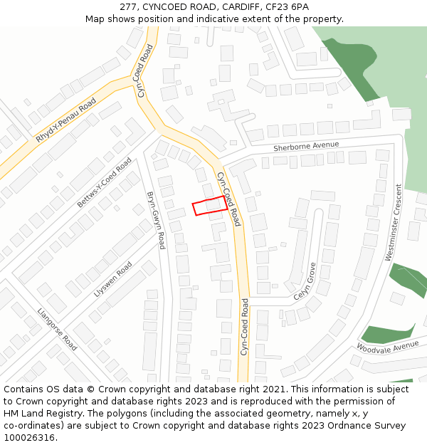 277, CYNCOED ROAD, CARDIFF, CF23 6PA: Location map and indicative extent of plot