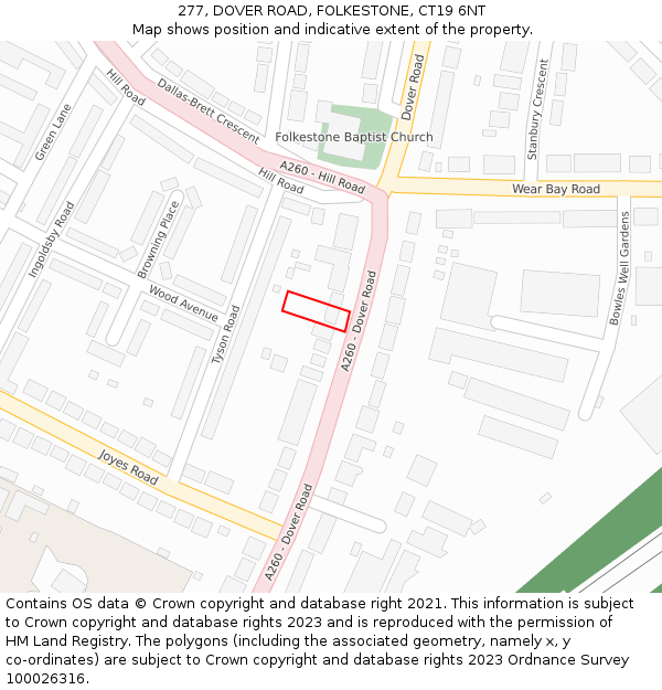 277, DOVER ROAD, FOLKESTONE, CT19 6NT: Location map and indicative extent of plot