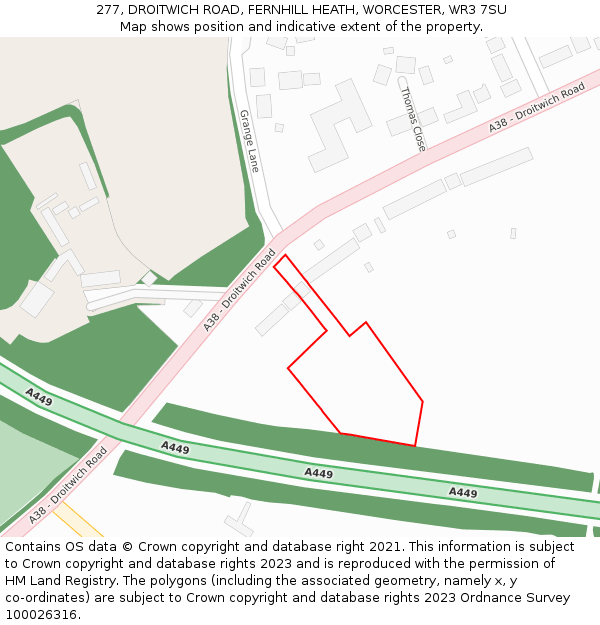 277, DROITWICH ROAD, FERNHILL HEATH, WORCESTER, WR3 7SU: Location map and indicative extent of plot