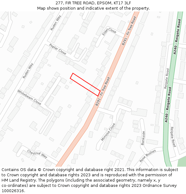 277, FIR TREE ROAD, EPSOM, KT17 3LF: Location map and indicative extent of plot